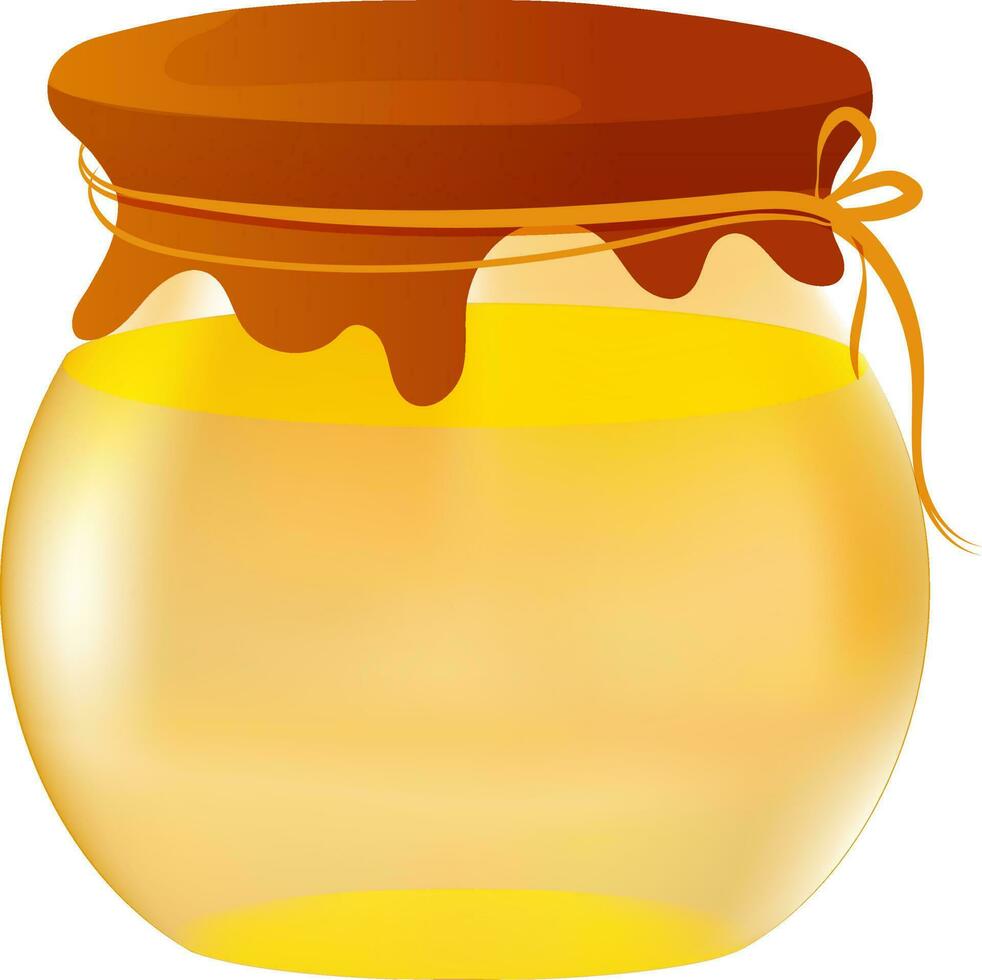 Glossy golden clay pot decorated with orange ribbon. vector