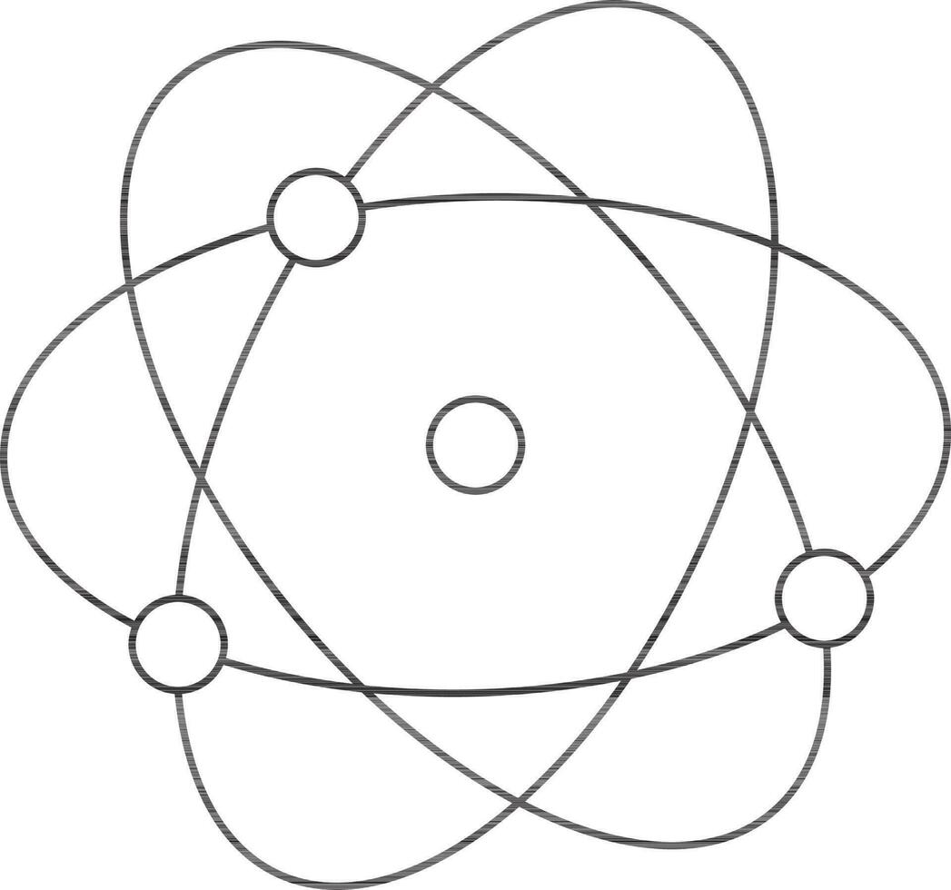 Black line art atomic structure on white background. vector