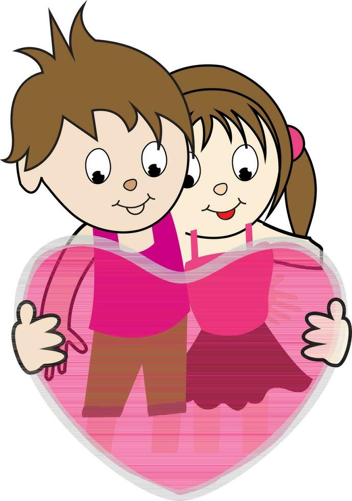 Character of boy and girl with heart. vector