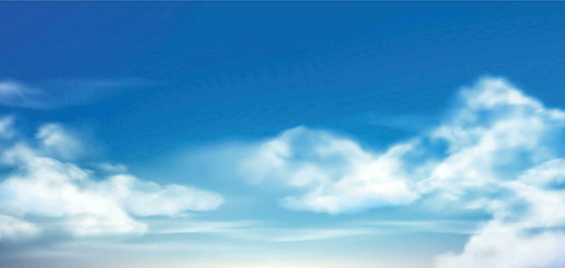 Cloud in blue sky. Fluffy clouds in cloudy daytime skies. Realistic white clouds vector background illustration