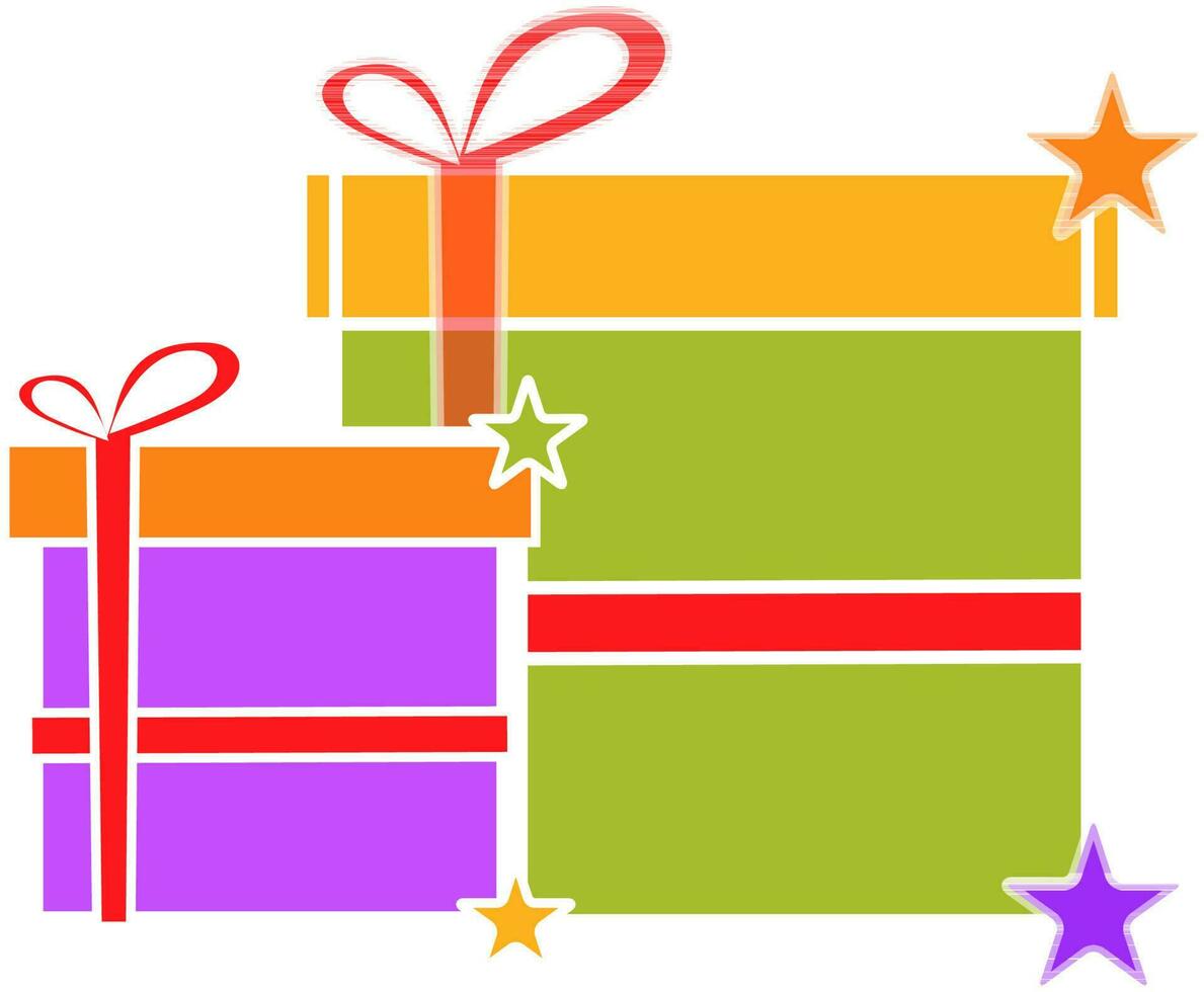 Gift boxes with ribbon and stars. vector