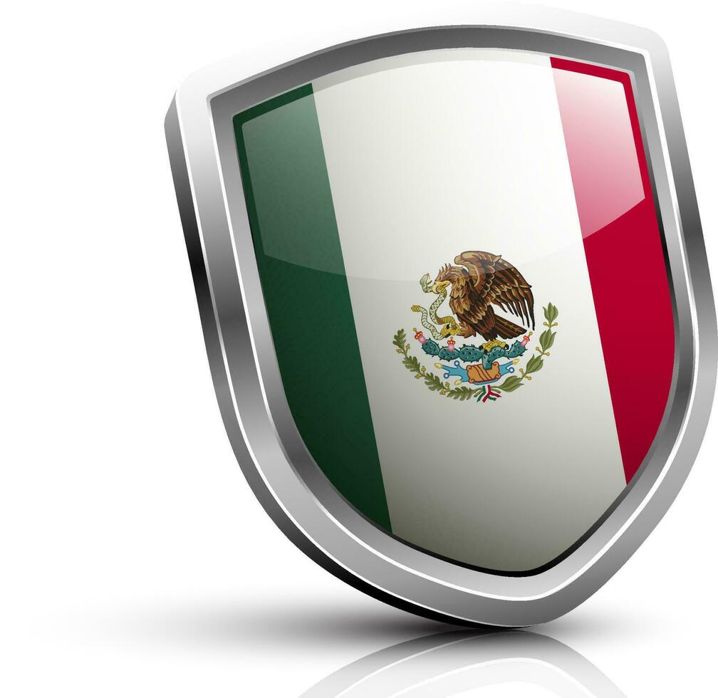 Mexico flag with symbol on glossy shield. vector