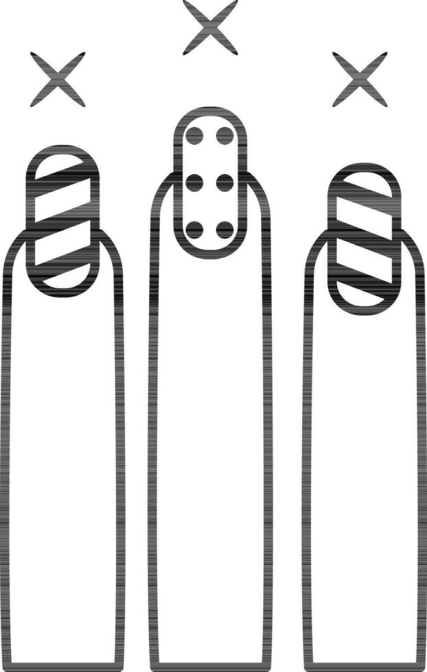 Line art icon of finger nail with nail art. vector