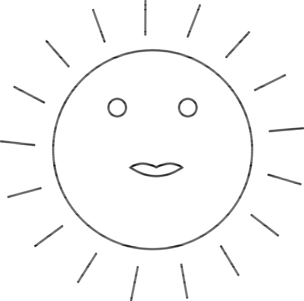 Character of sun in black line art. vector