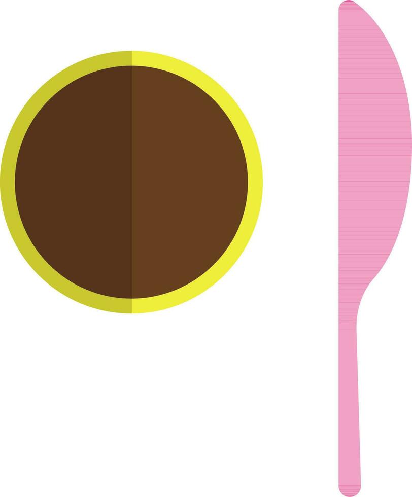 Brown plate and pink knife on white background. vector