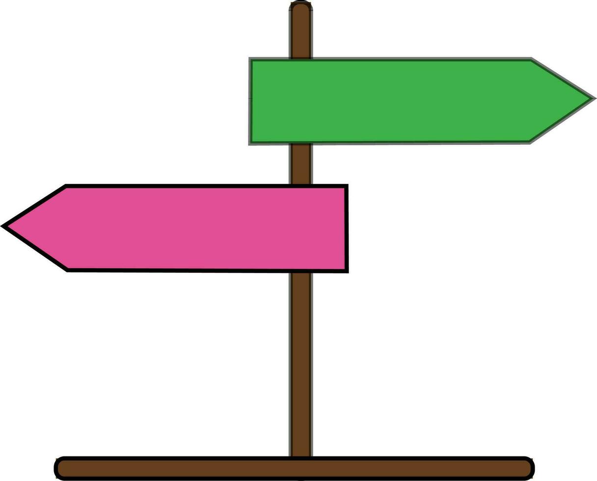 Direction board in brown and green, pink color. vector
