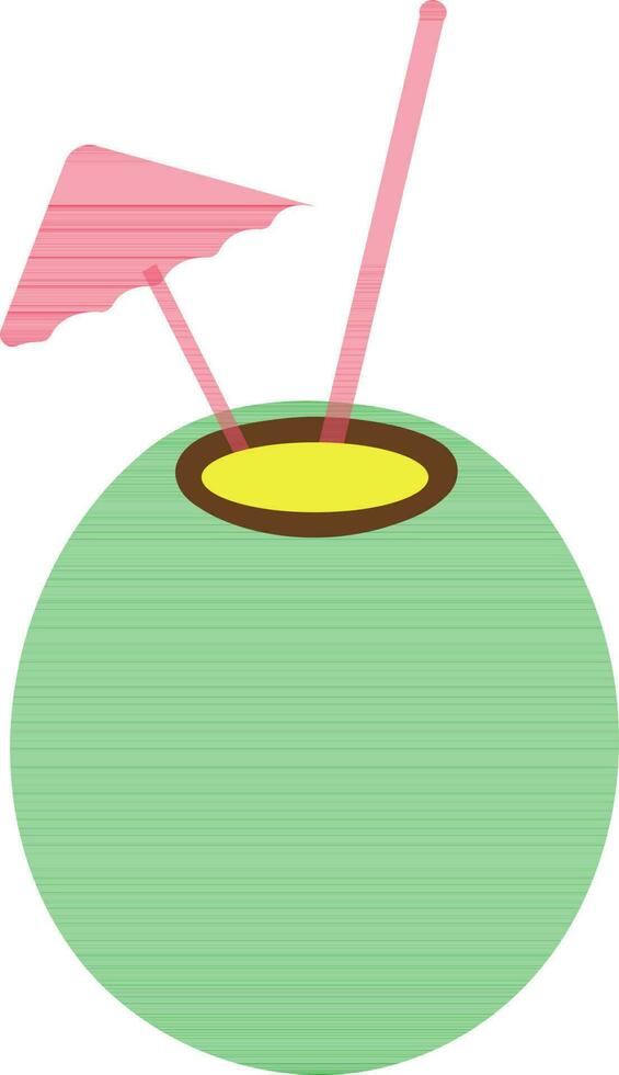 rosado paraguas con Paja en verde Coco. vector