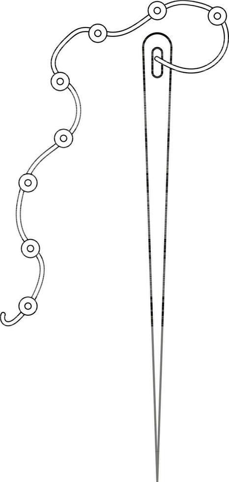 Dots decorated thread in line art needle. vector