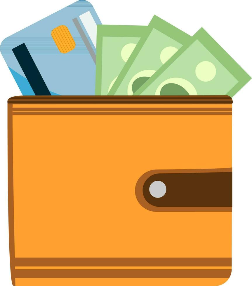 Illustration of wallet with money and card. vector