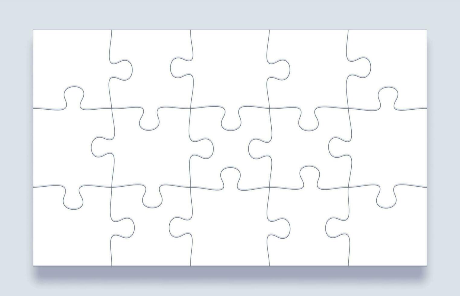 Puzzle pieces grid. Jigsaw tiles, mind puzzles piece and jigsaws details with shadow business presentation frame vector template