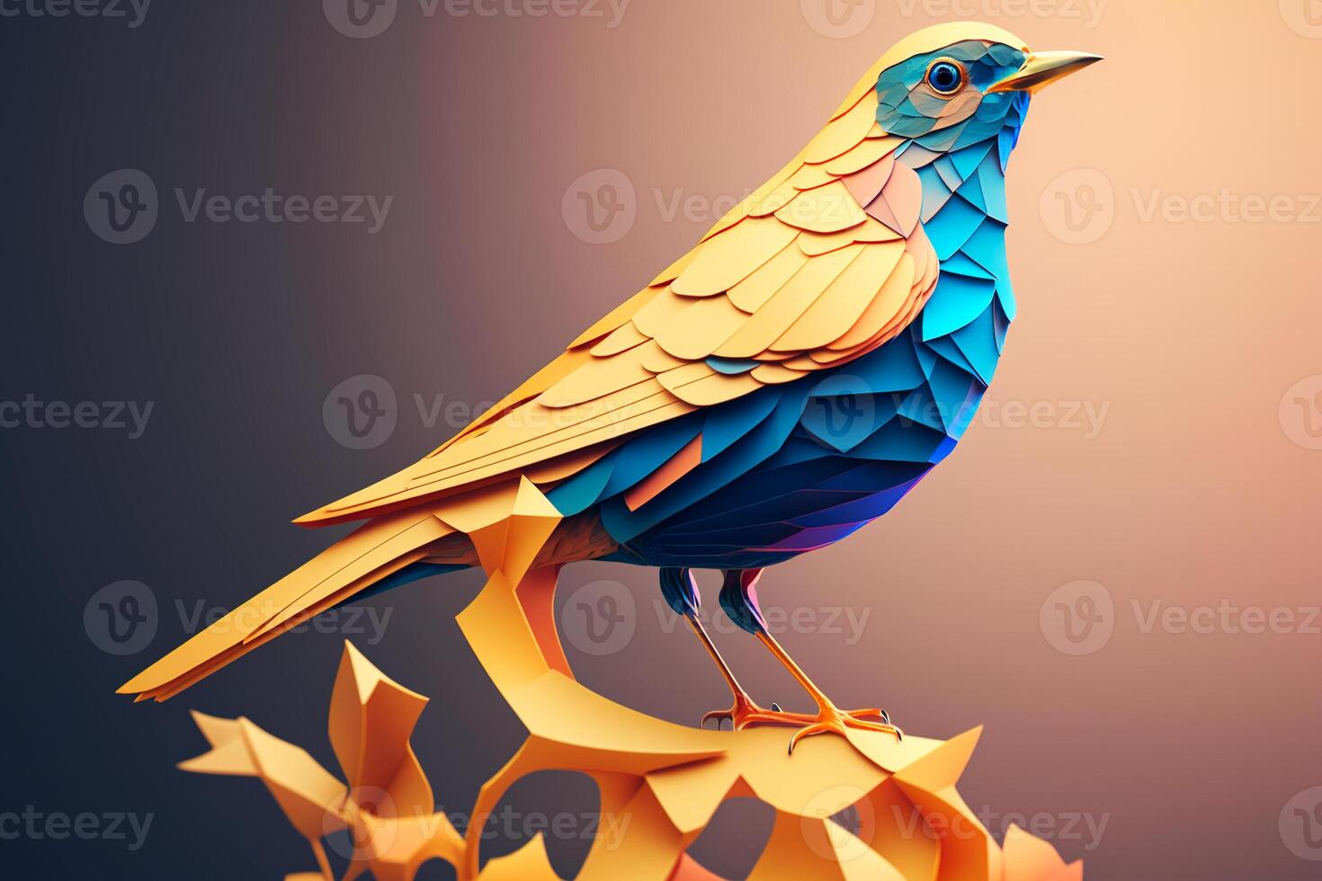 Paper craft of Ukrainian symbol Nightingale bird in yellow-blue colors. photo