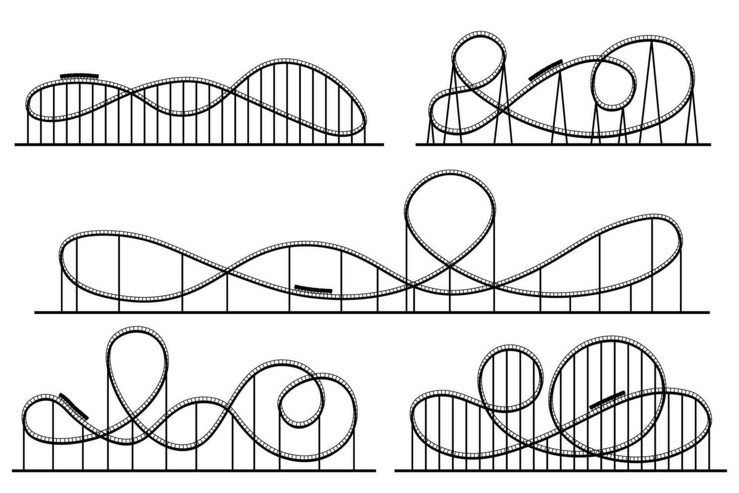 Roller coaster silhouette. Amusement park atractions, switchback attraction and rollercoaster vector silhouettes set