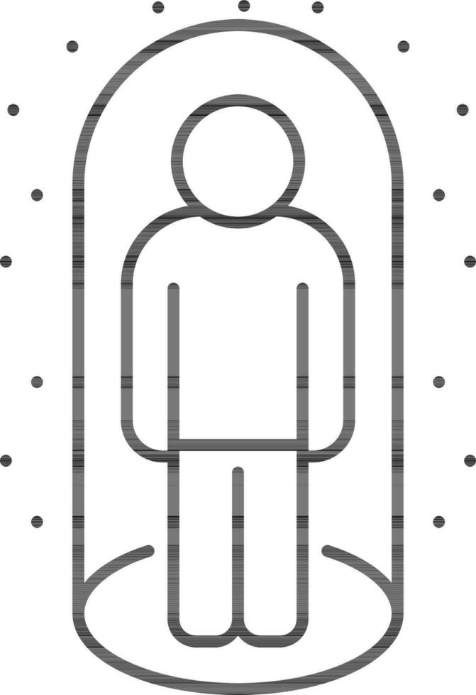 Line art illustration of Virus protection man in self isolation icon. vector