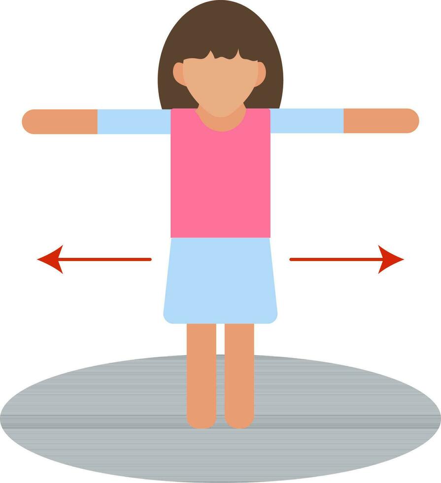 Illustration of Faceless woman standing with open arms icon for one meter social distance or exercise. vector