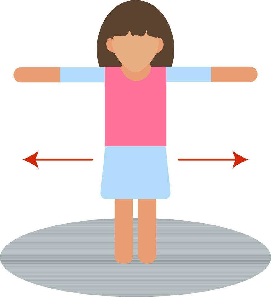 Illustration of Faceless woman standing with open arms icon for one meter social distance or exercise. vector