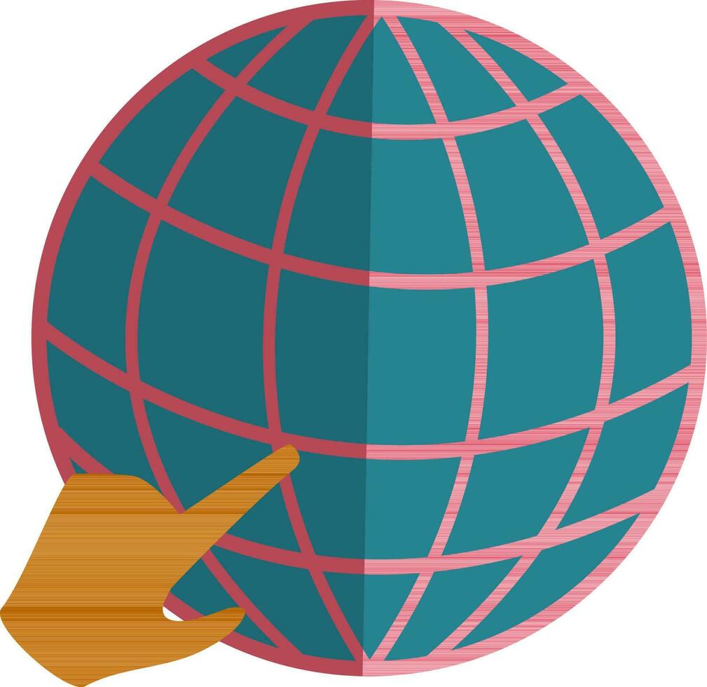 Globe icon with hand for searching job in half shadow. vector