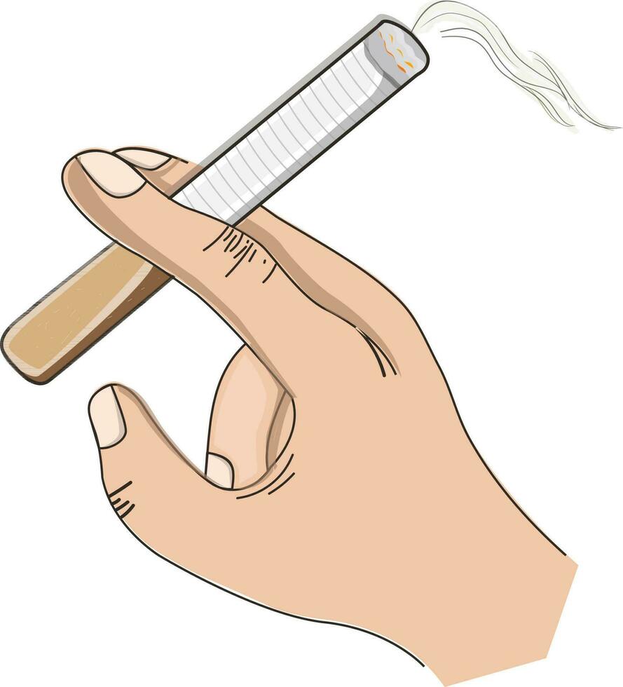 Human hand holding cigarette. vector