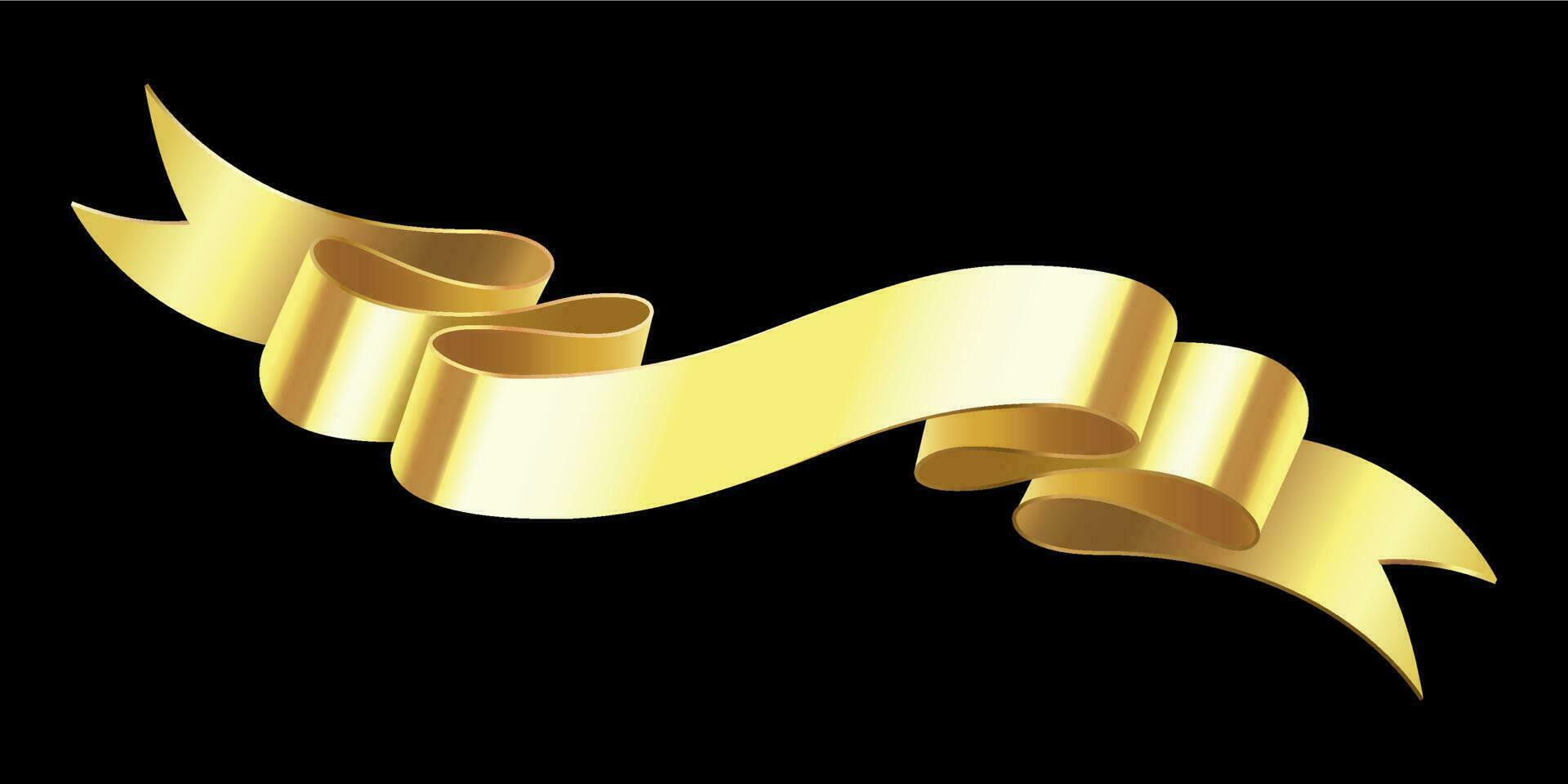 Realistic gold banner. Golden horizontal celebration ribbon. Scroll ribbons and award banners isolated vector illustration