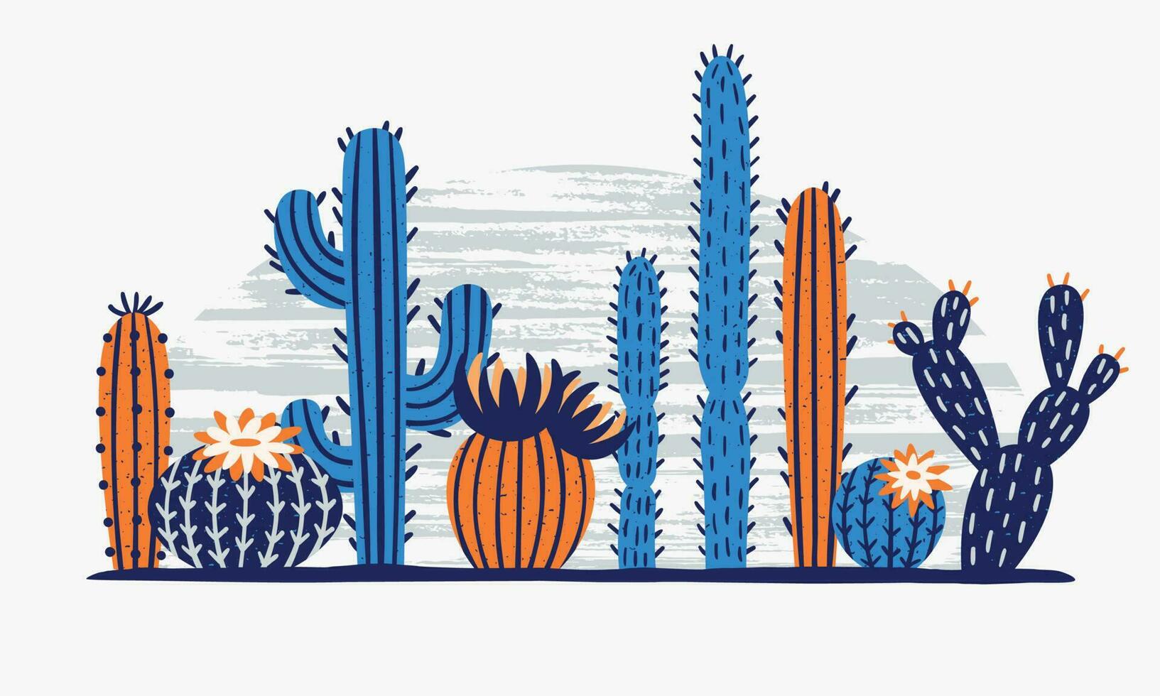 Mexican desert cactus. Cactuses flower, exotic garden plant and tropical cacti flowers isolated vector illustration