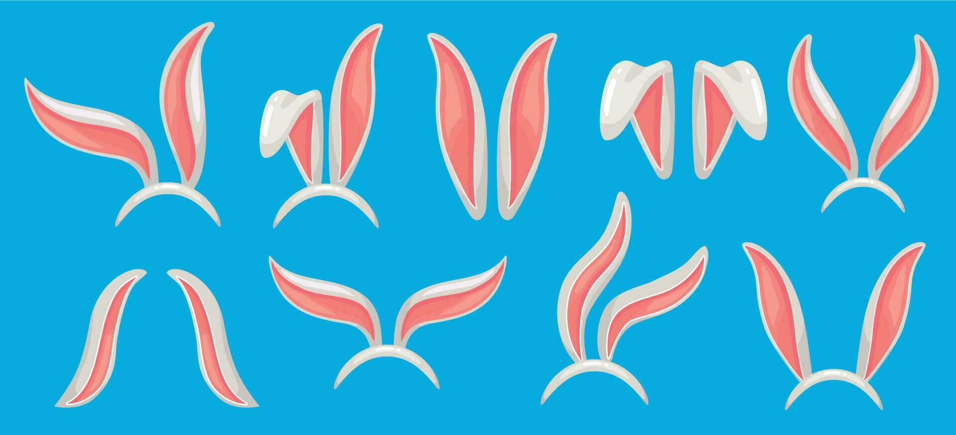 Bunny ears. Easter bunnies mask, funny rabbit ear hat and spring jackrabbit band. Rabbits masks isolated vector illustration set