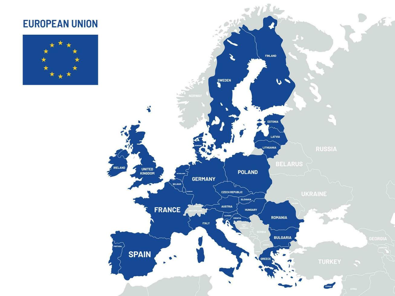 European Union countries map. EU member country names, europe land location maps vector illustration