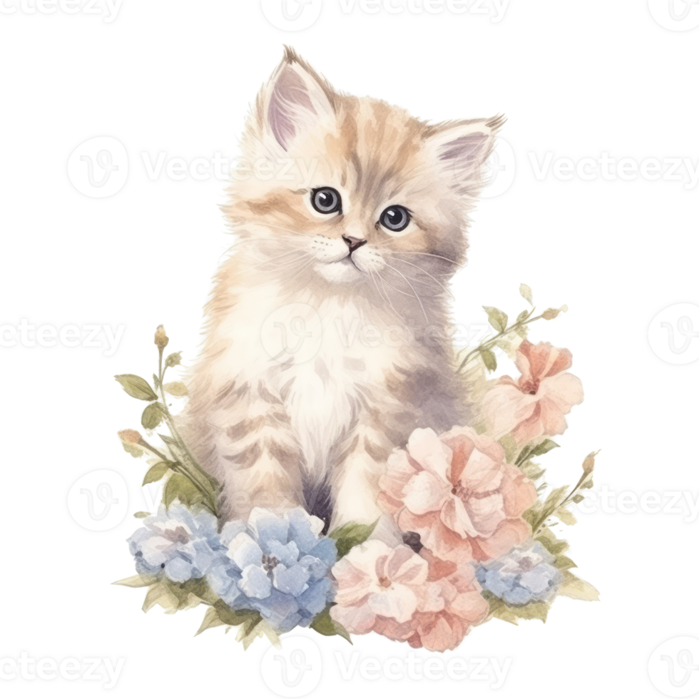 Watercolor painting of Cute Persian Kitten isolated transparent background, Digital art, image file format, , png