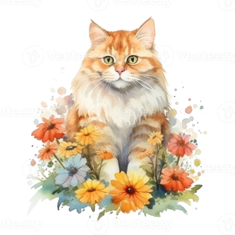 Watercolor painting of Orange Cat isolated transparent background, Digital art, image file format, png