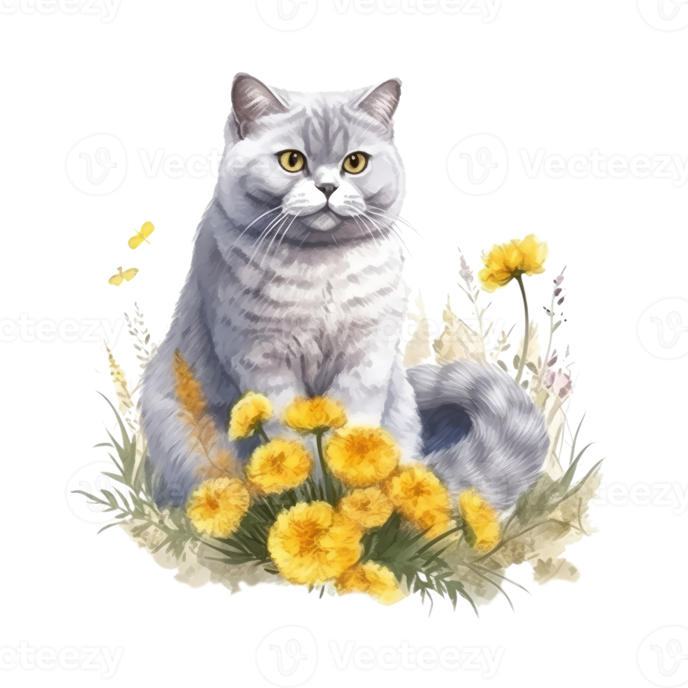 Watercolor painting of British Shorthair Cat isolated transparent background, Digital art, image file format, png