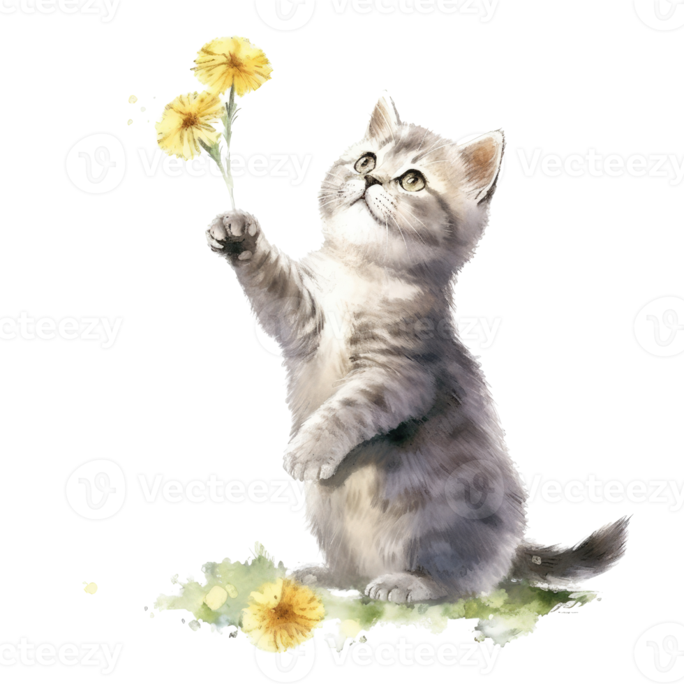 Watercolor painting of cute British Shorthair Kitten isolated transparent background, Digital art, image file format, png