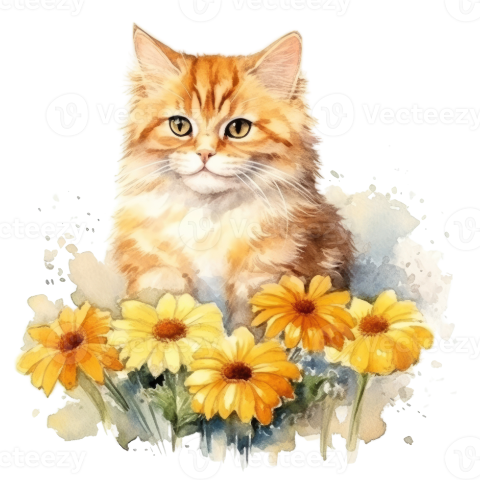 Watercolor painting of Orange Cat isolated transparent background, Digital art, image file format, png
