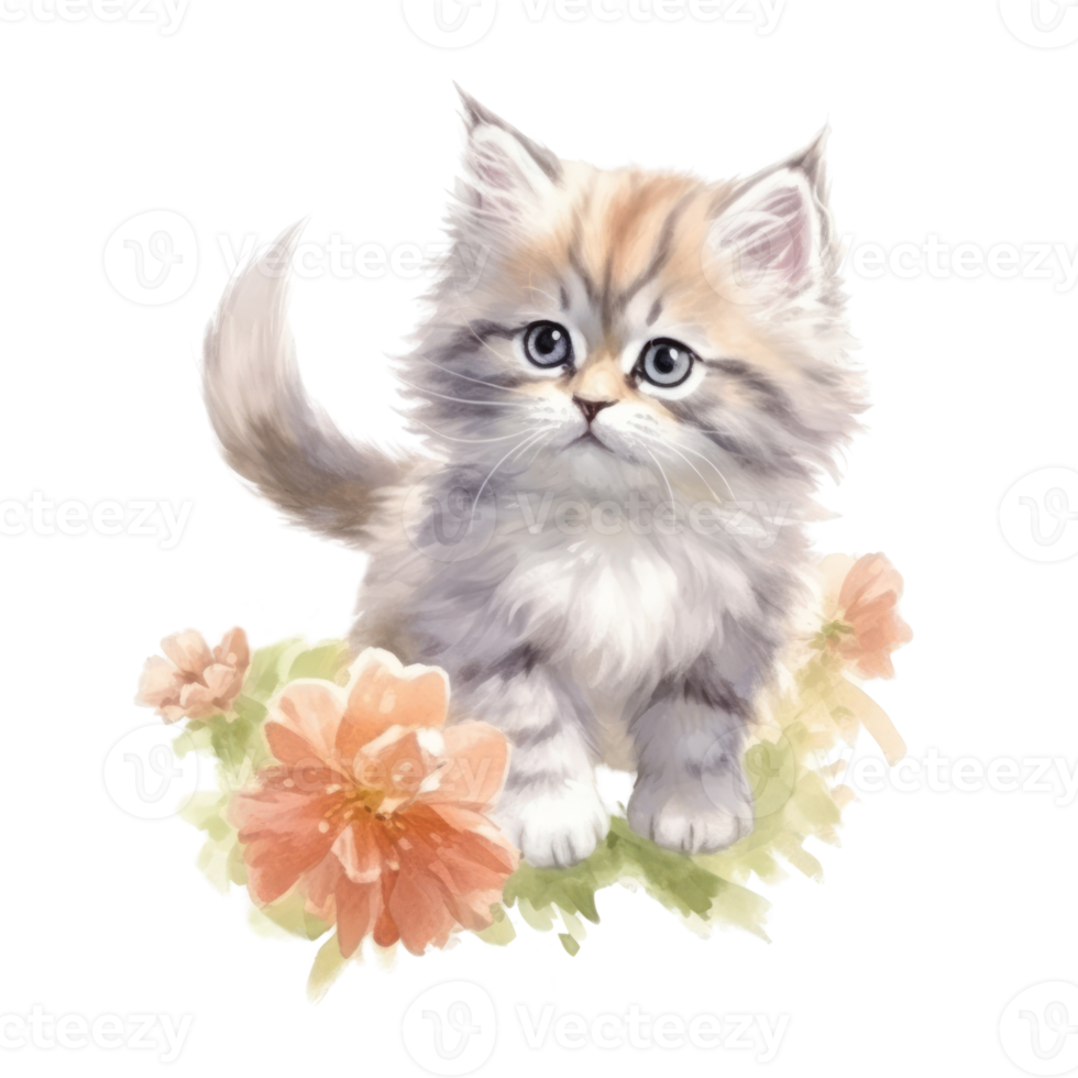 Watercolor painting of Cute Persian Kitten isolated transparent background, Digital art, image file format, , png