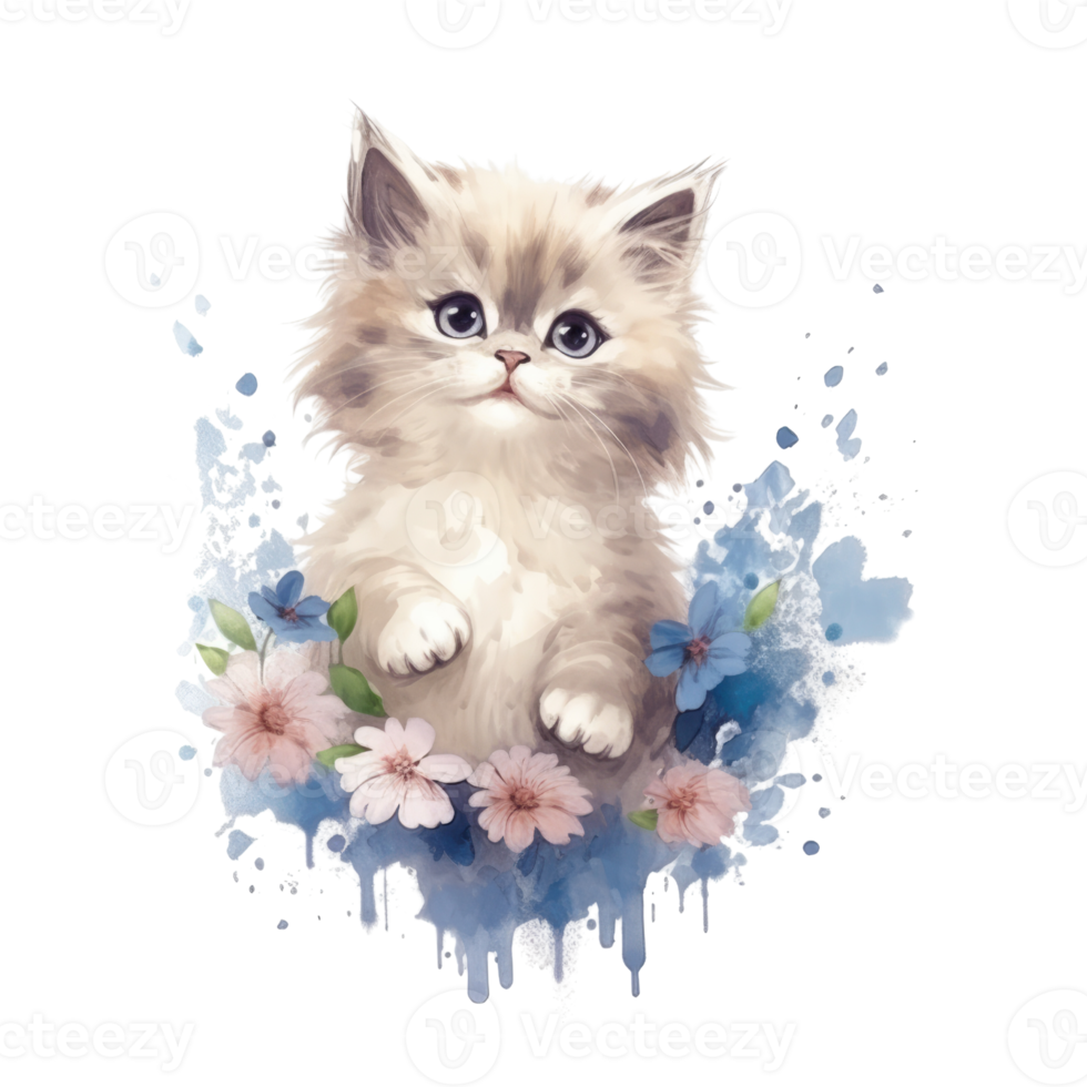Watercolor painting of Ragdoll Kitten isolated transparent background, Digital art, image file format, png