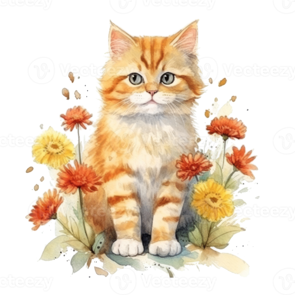 Watercolor painting of Orange Cat isolated transparent background, Digital art, image file format, png