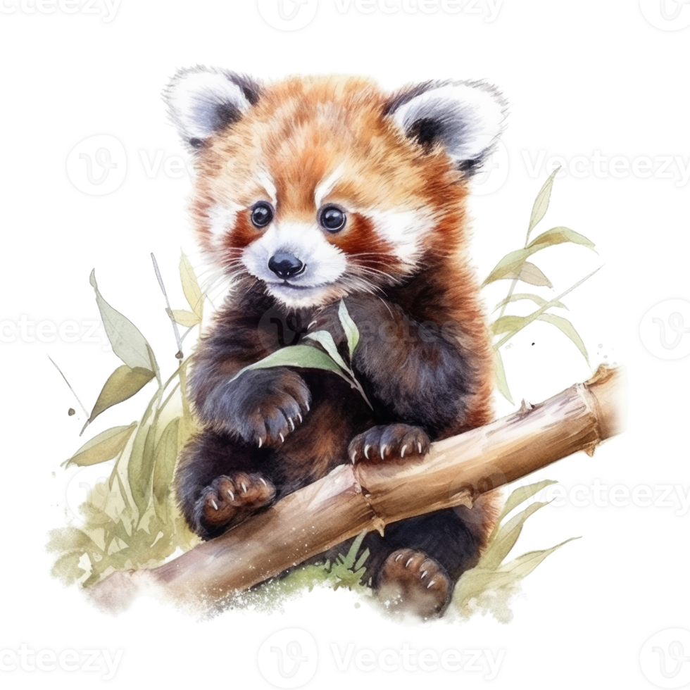 Watercolor painting of cute animal red panda isolated transparent background, Digital art, image file format, png