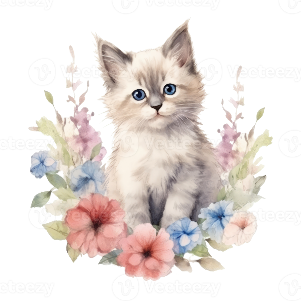 Watercolor painting of Ragdoll Kitten isolated transparent background, Digital art, image file format, png