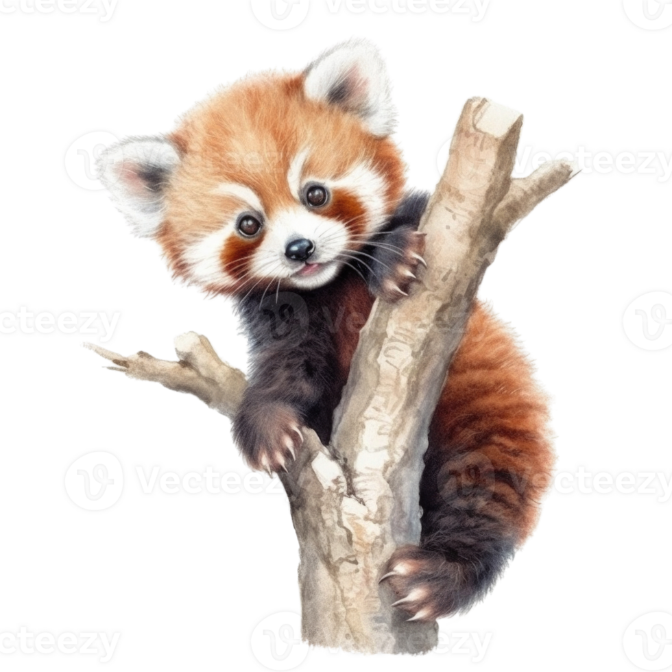 Watercolor painting of cute animal red panda isolated transparent background, Digital art, image file format, png