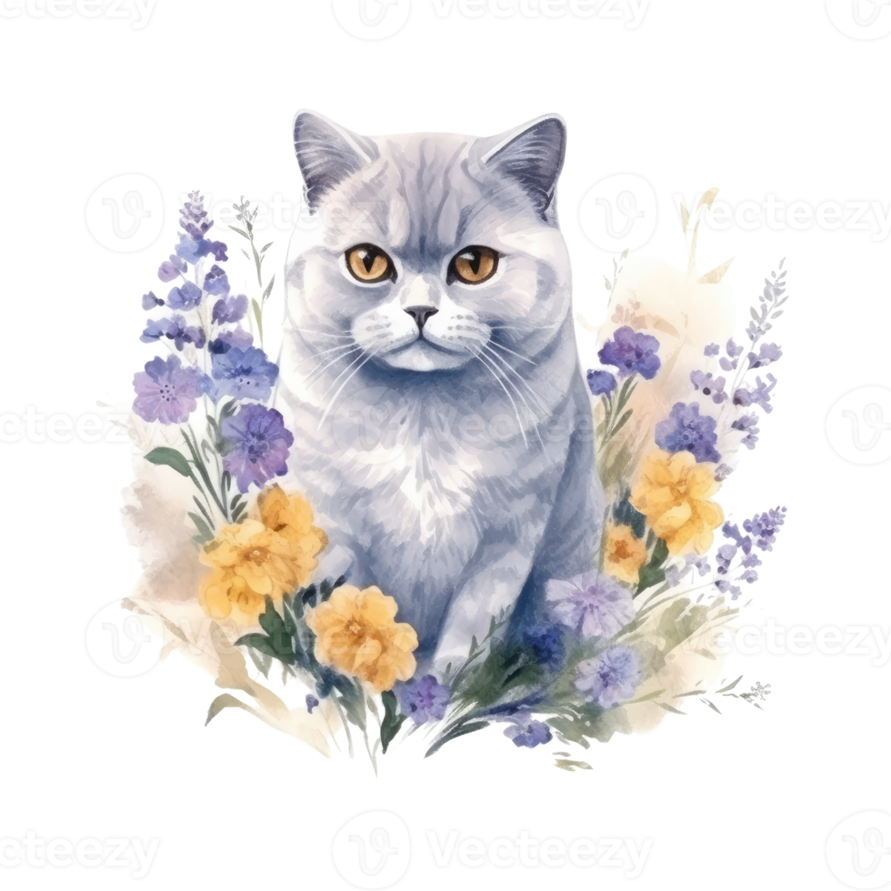 Watercolor painting of British Shorthair Cat isolated transparent background, Digital art, image file format, png