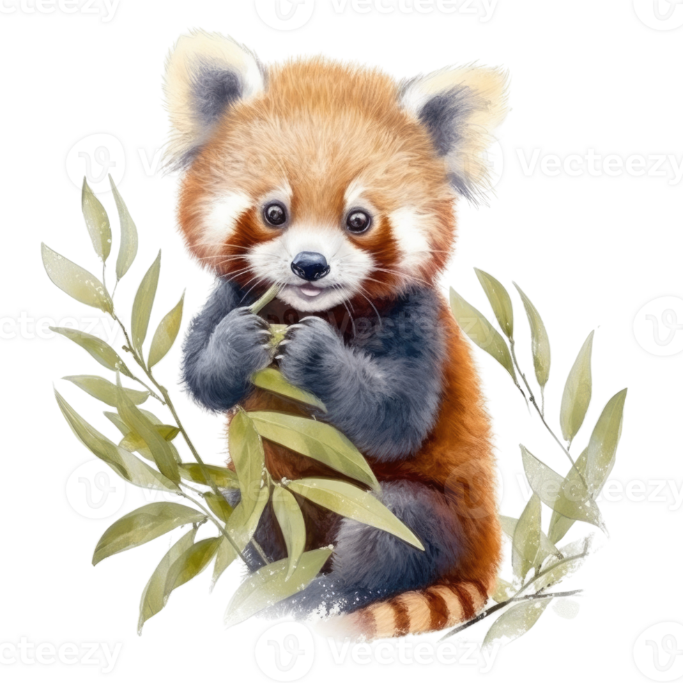 Watercolor painting of cute animal red panda isolated transparent background, Digital art, image file format, png