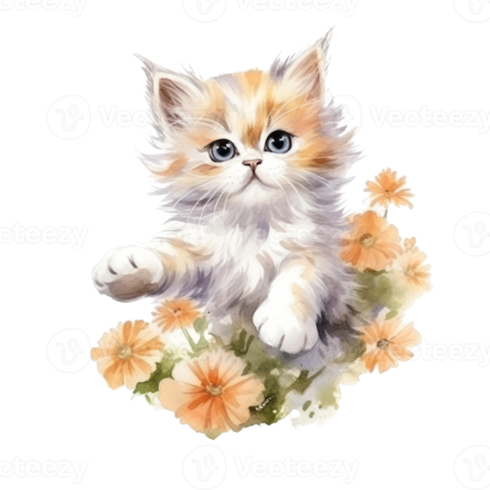 Watercolor painting of Cute Persian Kitten isolated transparent background, Digital art, image file format, , png