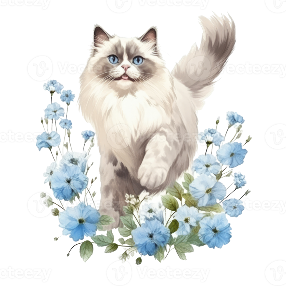 Watercolor painting of Ragdoll Cat isolated transparent background, Digital art, image file format, png