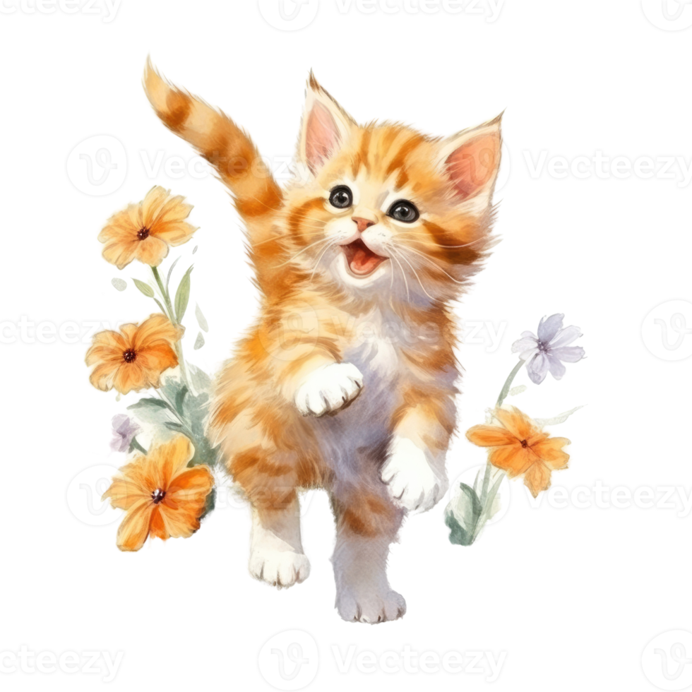 Watercolor painting of Orange Kitten isolated transparent background, Digital art, image file format, png