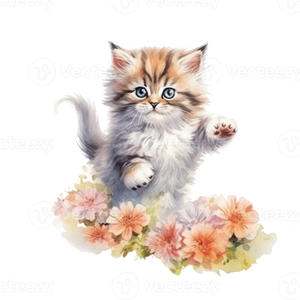 Watercolor painting of Cute Persian Kitten isolated transparent background, Digital art, image file format, , png