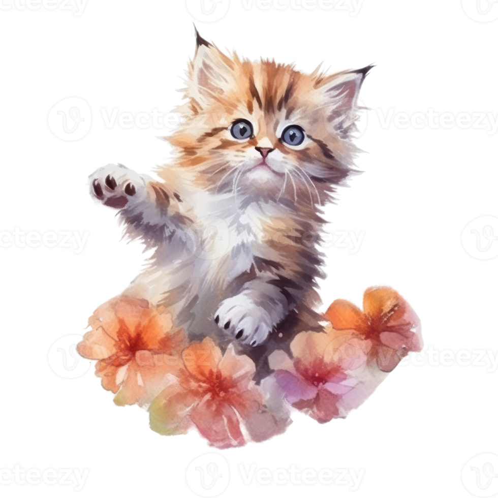 Watercolor painting of Cute Persian Kitten isolated transparent background, Digital art, image file format, , png