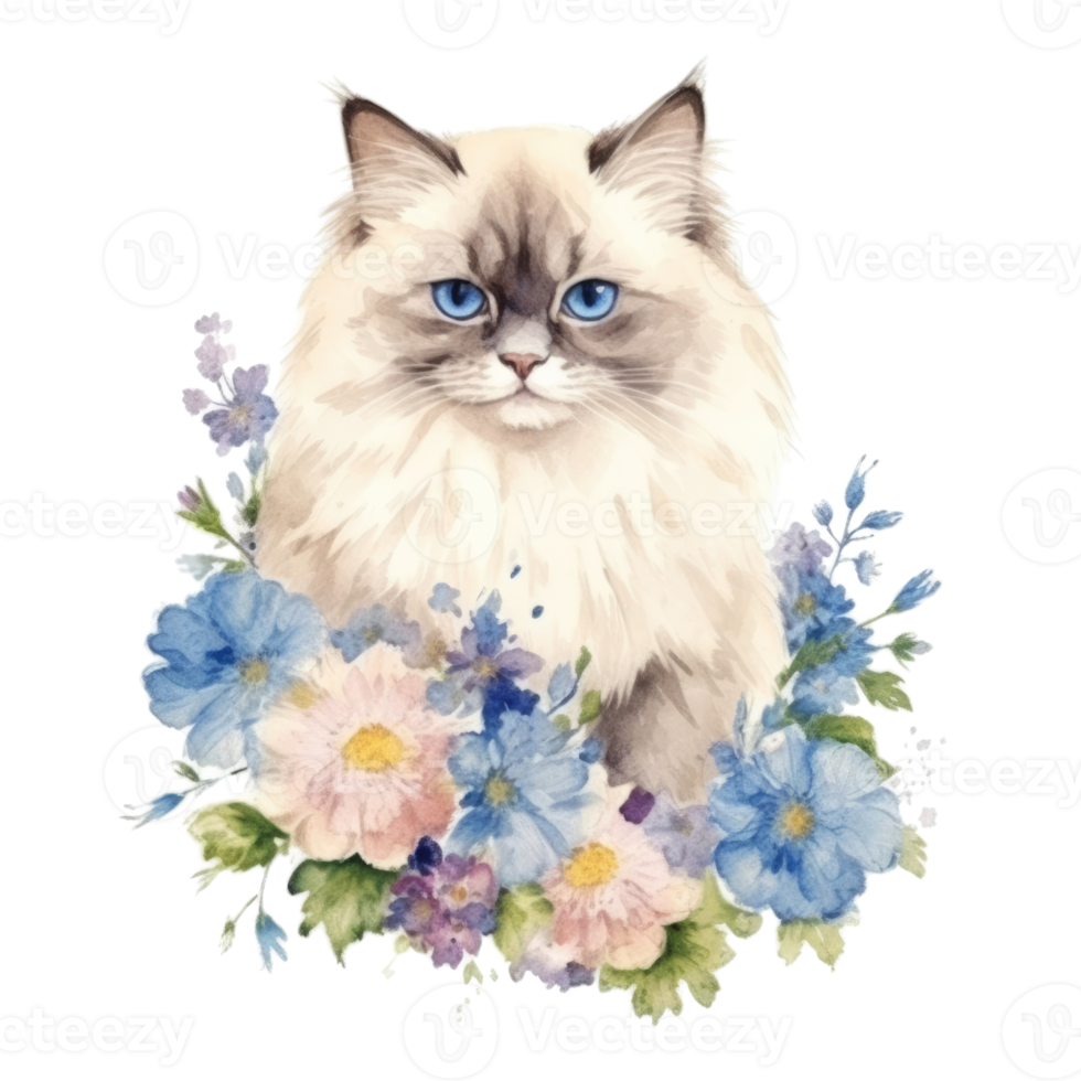 Watercolor painting of Ragdoll Cat isolated transparent background, Digital art, image file format, png