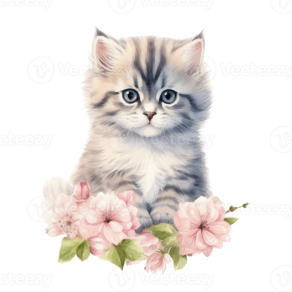 Watercolor painting of Cute Persian Kitten isolated transparent background, Digital art, image file format, , png