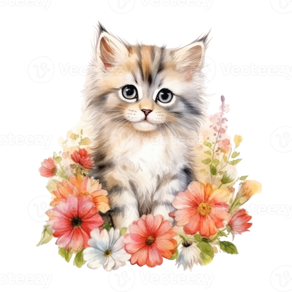 Watercolor painting of Cute Persian Kitten isolated transparent background, Digital art, image file format, , png