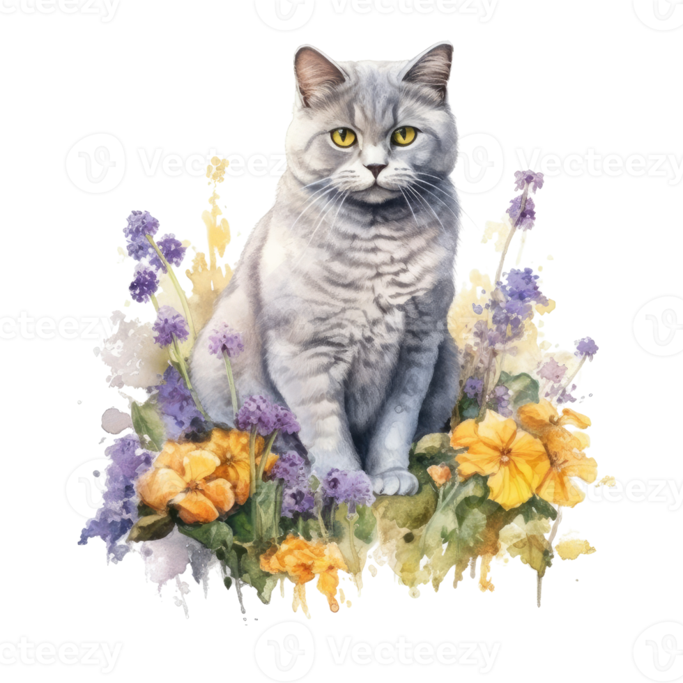 Watercolor painting of British Shorthair Cat isolated transparent background, Digital art, image file format, png