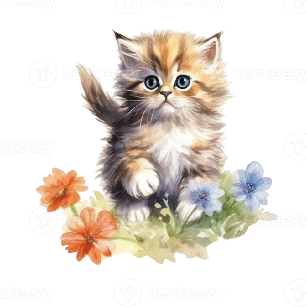 Watercolor painting of Cute Persian Kitten isolated transparent background, Digital art, image file format, , png