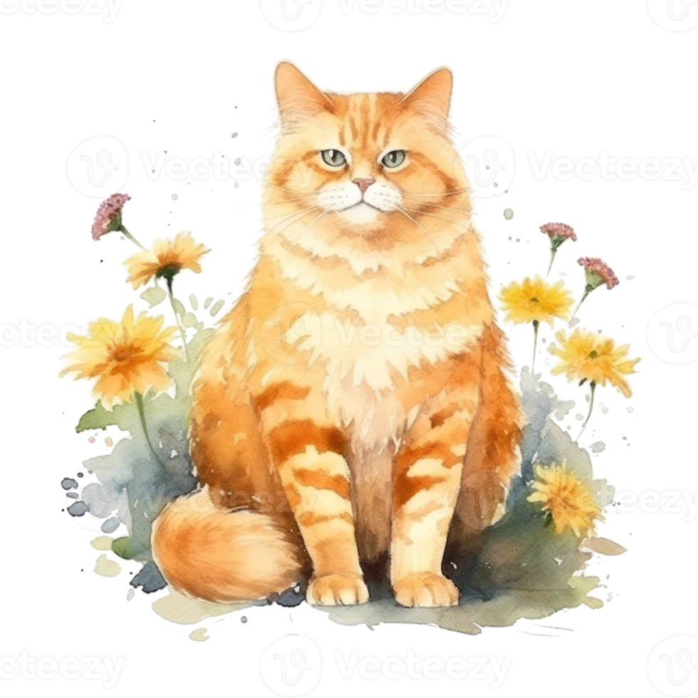 Watercolor painting of Orange Cat isolated transparent background, Digital art, image file format, png