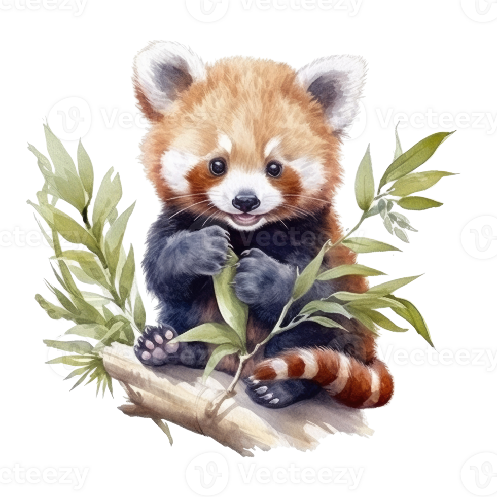 Watercolor painting of cute animal red panda isolated transparent background, Digital art, image file format, png